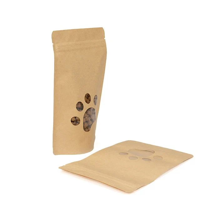 Stå upp påsar Kraft Stora Paw Print Shaped Window 13x7.9x20.6 cm (25 st) [ZBGW3KSP]
