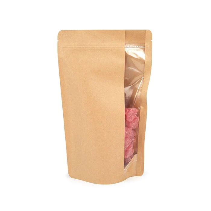 Stå upp påsar w/ Vertical Window Kraft 17.1x8.9x28.6 cm (100 st) [ZBGV4K]