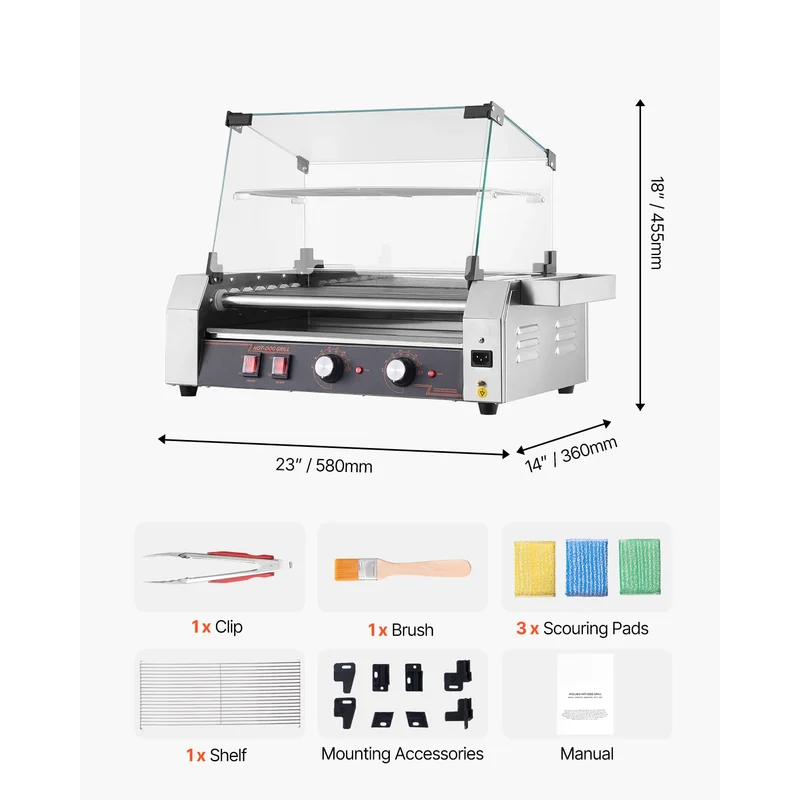 SucceBuy Hot Dog Roller Grill – 5, 7 or 11 Rollers, Stainless Steel, Dual Temp Control, Commercial Sausage Cooker