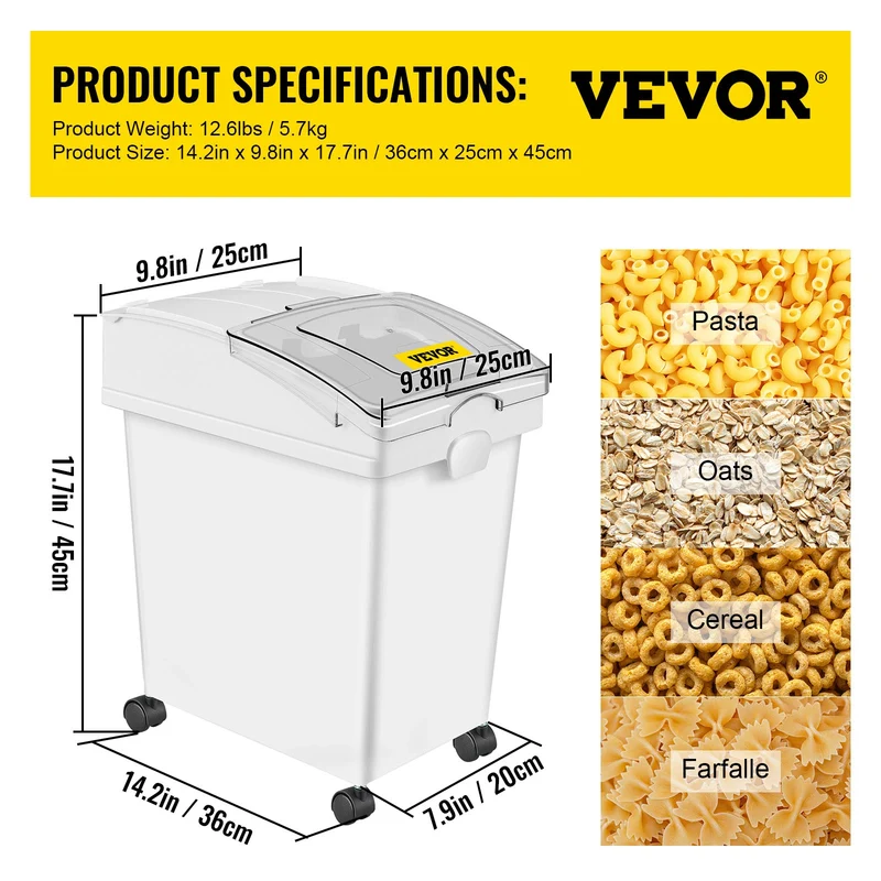 VEVOR 25L Dry Ingredient Storage Bin with Scoop & Casters – Dustproof, Commercial Kitchen