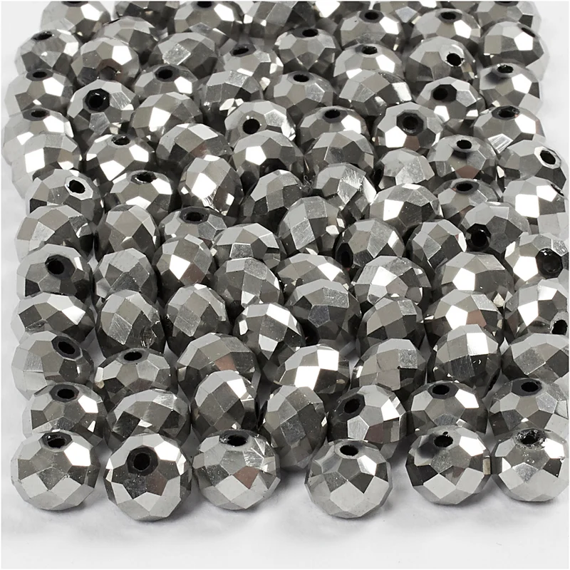 Facettpärlor, stl. 5x6 mm, Hålstl. 1 mm, metallicgrå, 100 st./ 1 förp. [HOB-61684]