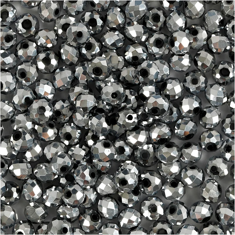 Facettpärlor, stl. 3x4 mm, Hålstl. 0,8 mm, metallicgrå, 100 st./ 1 förp. [HOB-61678]
