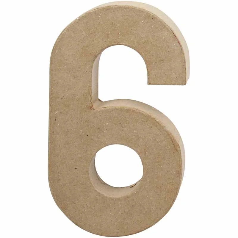 Pappsiffra, 6, H: 20,5 cm, B: 11,5 cm, tjocklek 2,6 cm, 1 st. [HOB-26634]
