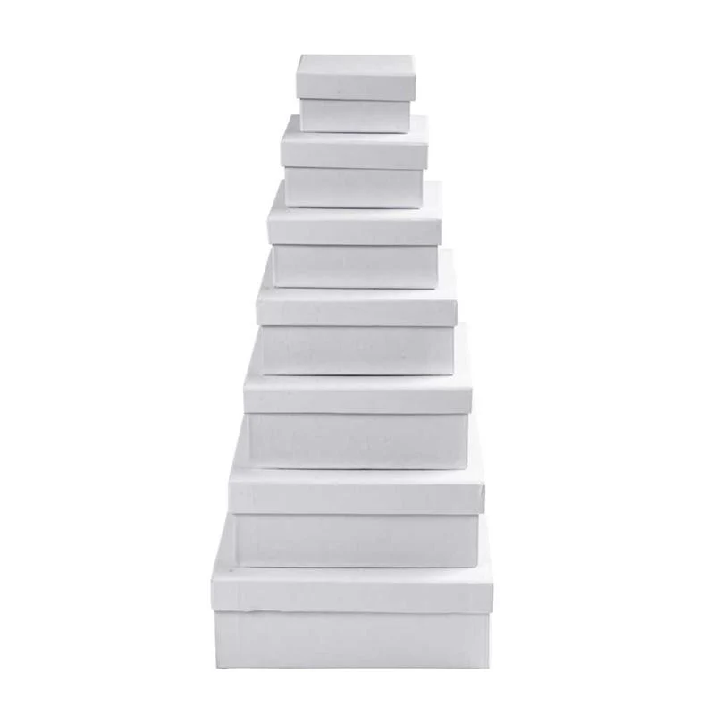 Kvadratiska Askar, H: 4,5+5+5,5+6+6,5+7+7,5 cm, stl. 9+11+13+15+17+19+21 cm, vit, 7 st./ 1 set [HOB-26419]