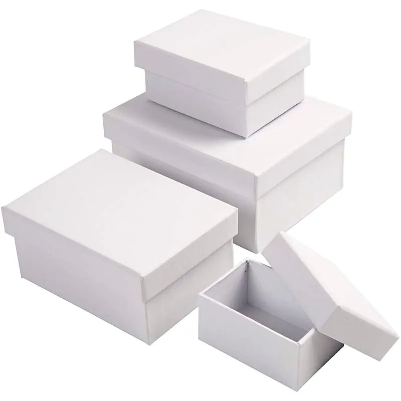 Rektangulära Askar, H: 3,5+4,5+5,5+6,5 cm, stl. 7,5x5 + 9,5x7 + 11,5x8,5 + 14x11 cm, vit, 4 st./ 1 set [HOB-264050]