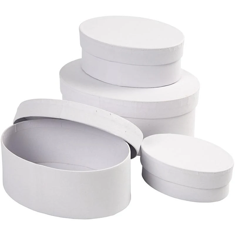 Ovala Pappaskar, H: 4+5+6+7 cm, L: 10+12+14+16 cm, vit, 4 st./ 1 set [HOB-264030]
