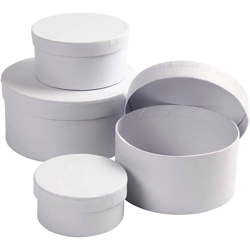 Runda Pappaskar, H: 4+5+6+7 cm, Dia. 8+10+12+14 cm, vit, 4 st./ 1 set [HOB-264010]