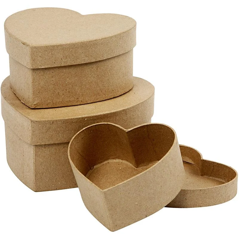Pappaskar hjärta, H: 5+6,5+7,5 cm, B: 10+12,5+15 cm, 3 st./ 1 set [HOB-263760]