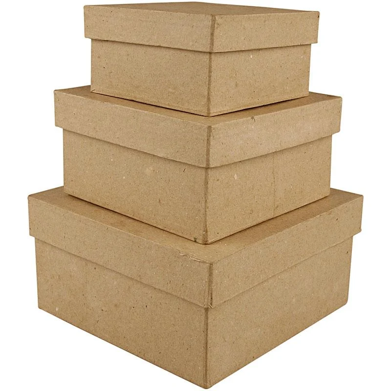 Kvadratiska Pappaskar, H: 5+6+7,5 cm, stl. 10+12,5+15 cm, 3 st./ 1 set [HOB-263720]
