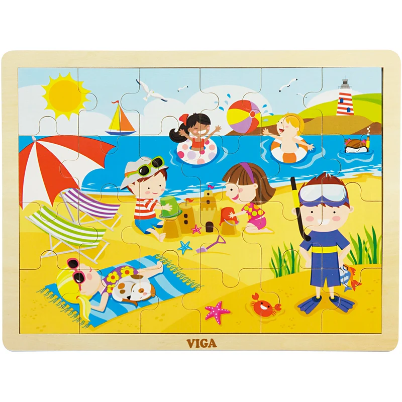 VIGA träpussel årstider, sommar, stl. 30x22,5 cm, 24 brickor, 1 st. [HOB-907793]