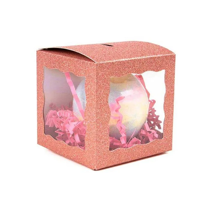 Fällbar låda Glitter Rose Gold 7,6x7,6x7,6 cm 3-sidigt fönster (25 st) [FB2RGW]