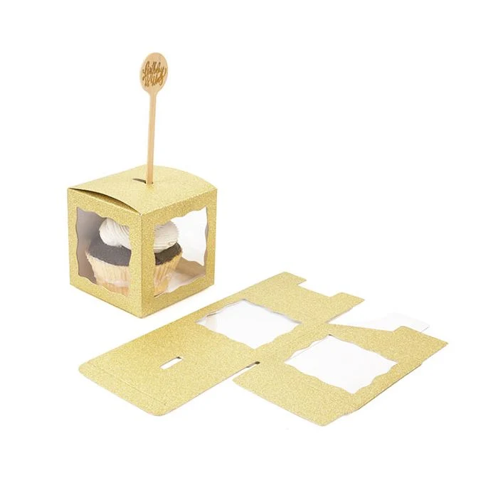 Foldbox Glitter Yellow 7,6x7,6x7,6 cm 3-sidigt fönster (25 st) [FB2GGW]