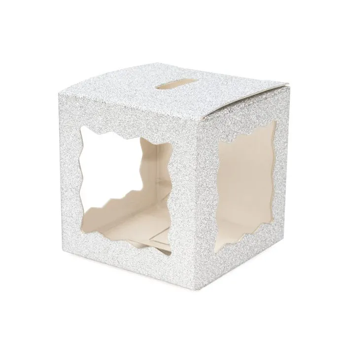 Fällbar låda Glitter Silver 5,1x5,1x5,1 cm 3-sidigt fönster (25 st) [FB1SGW]