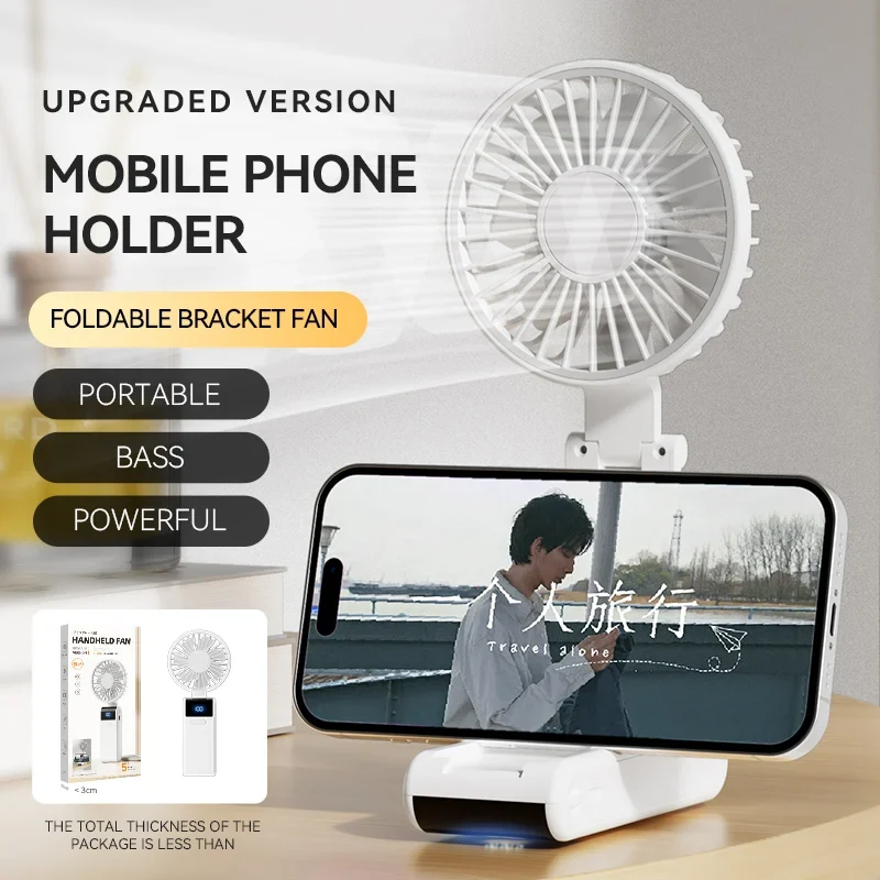 WO.Poblwc Handheld Mini Fan – 1800mAh Foldable, 5-Speed USB Rechargeable, Neck Hanging, Phone Stand, for Home & Outdoor