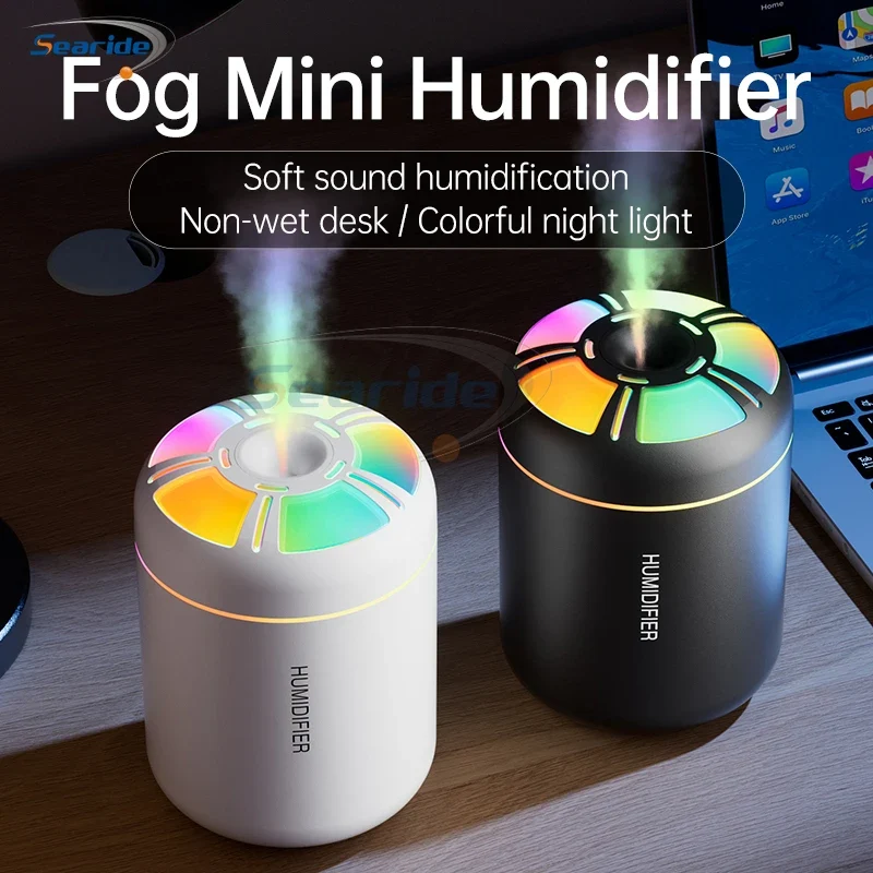 Searide Mini USB Humidifier – 180ml Ultrasonic Aroma Diffuser, Color LED, Touch Control, for Car, Home & Bedroom