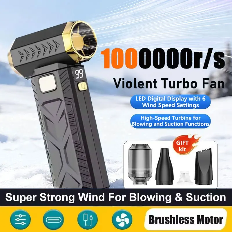 BMAD Brushless Turbo Air Blower – 2-in-1 Dust Blower & Vacuum, 6-Speed, Ultra-Strong Wind, USB 5V for Home Cleaning