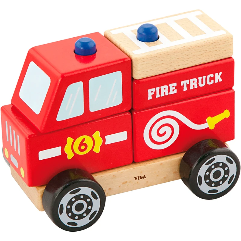 VIGA Stapel Brandbil i trä, Brandbil, stl. 13x10x8 cm, 1 st. [HOB-907663]