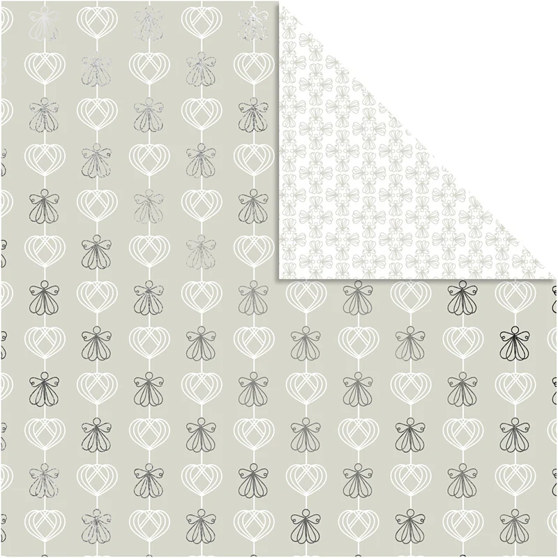 Designpapper, änglar och hjärtan, ark 30,5x30,5 cm, 180 g, silver, 3 ark/ 1 förp. [HOB-25345]
