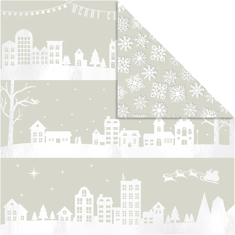 Designpapper, hus och snöflingor, ark 30,5x30,5 cm, 180 g, 3 ark/ 1 förp. [HOB-25344]