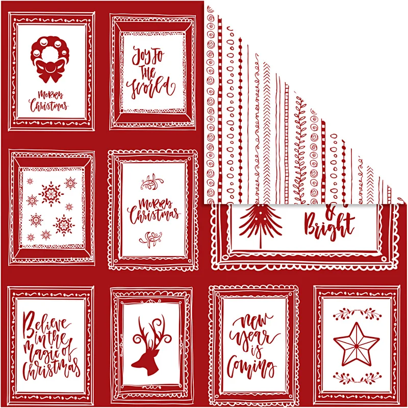 Designpapper, ramar med text och doodles, ark 30,5x30,5 cm, 180 g, 5 ark/ 1 förp. [HOB-25341]
