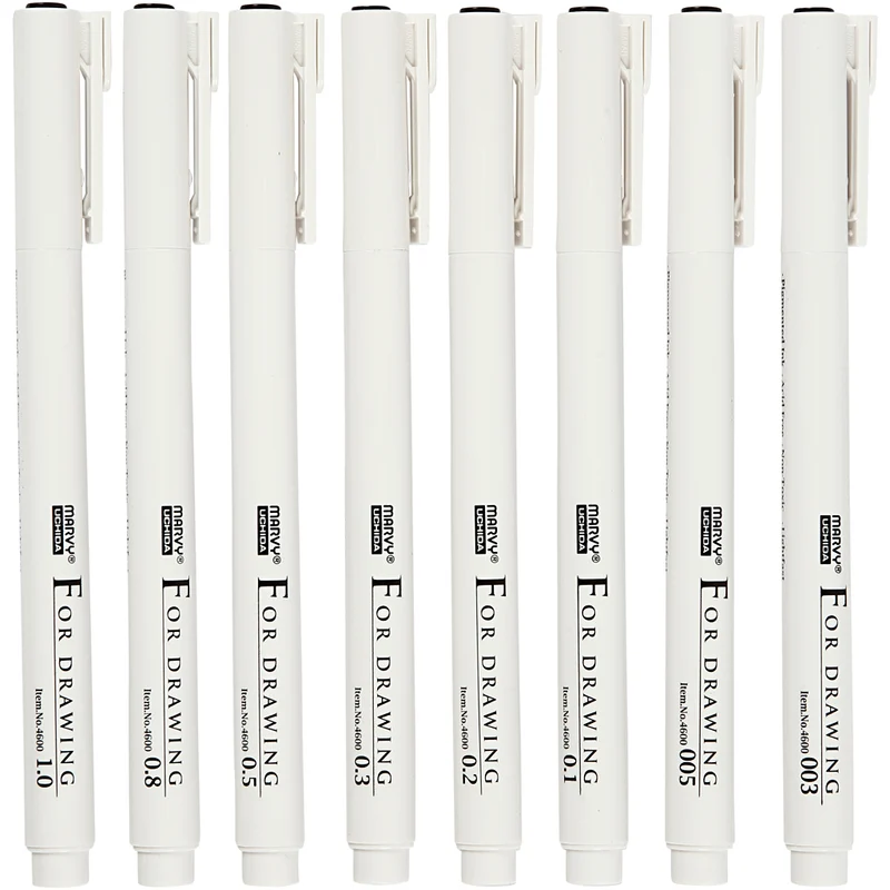 Fine Line skriv/rittusch, spets 0,03+0,05+0,1+0,2+0,3+0,5+0,8+1,0 mm, svart, 8 st./ 1 förp. [HOB-25011]