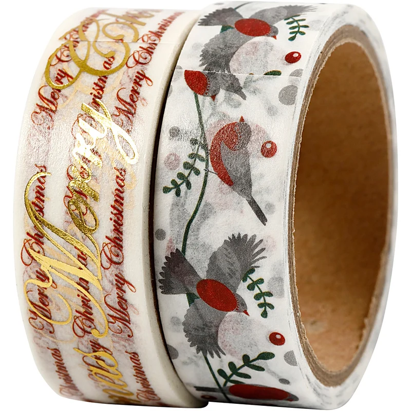 Washitejp, god jul och fåglar - folie, B: 15 mm, 2x4 m/ 1 förp. [HOB-24797]