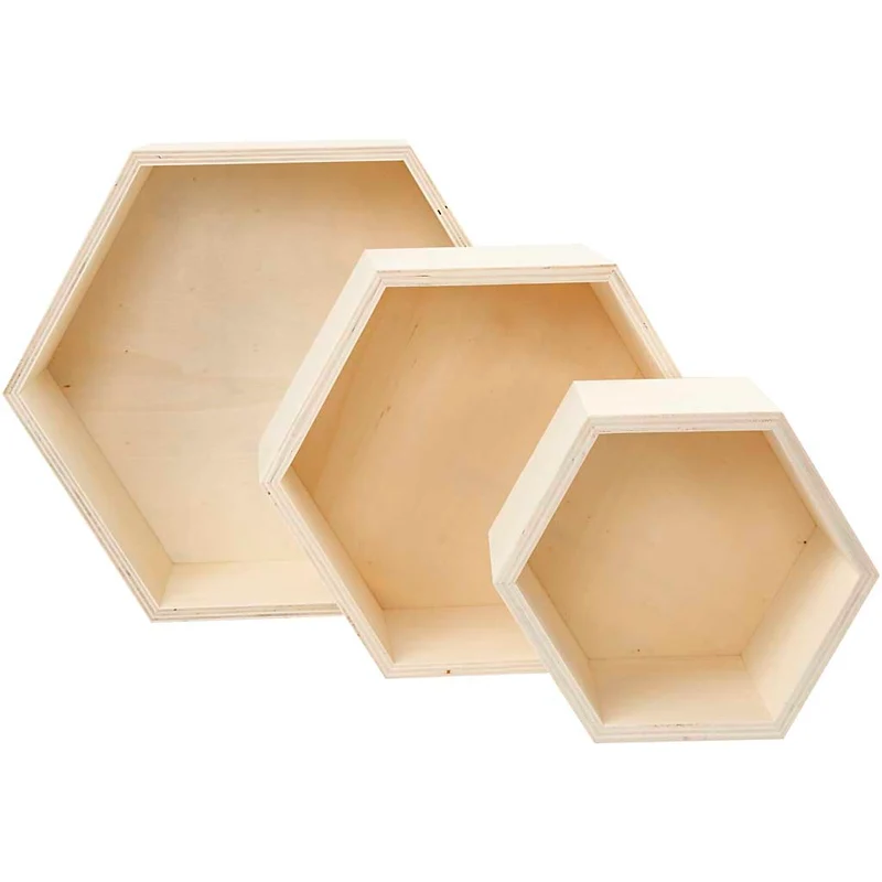 Förvaringslådor, sexkantiga, H: 14,8+19+24,2 cm, D: 10 cm, 3 st./ 1 set [HOB-56430]