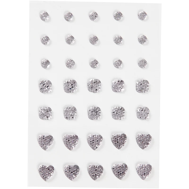 Rhinestones, (rund, fyrkant, hjärta), stl. 6+8+10 mm, silver, 35 st./ 1 förp. [HOB-24377]