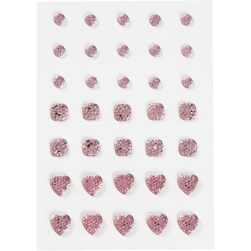Rhinestones, (rund, fyrkant, hjärta), stl. 6+8+10 mm, rosa, 35 st./ 1 förp. [HOB-24374]