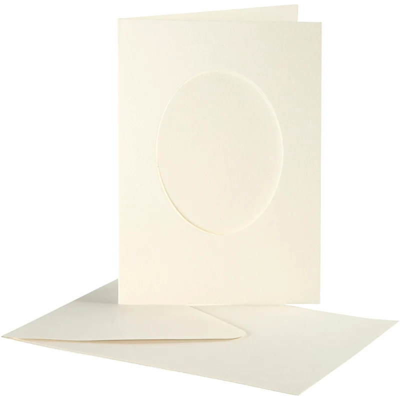 Passepartoutkort med kuvert, oval, kortstl. 10,5x15 cm, kuvertstl. 11,5x16,5 cm, råvit, 10 set/ 1 förp. [HOB-23722]