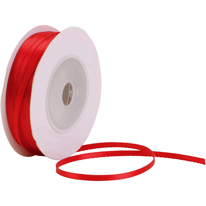 Satinband, B: 3 mm, röd, 30 m/ 1 rl. [HOB-780034]