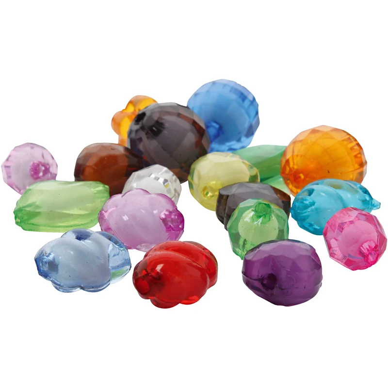 Facettpärlor av akryl, stl. 8-20 mm, Hålstl. 2-3 mm, mixade färger, 1000 g/ 1 förp. [HOB-740645]