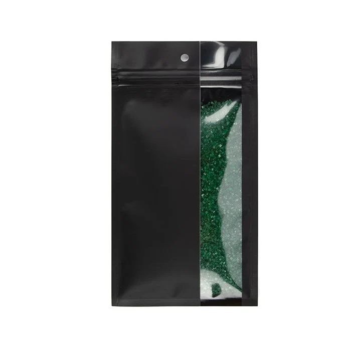 Blixtlåspåsar Matt svart med vertikalt fönster 10,2x16,5 cm (100 st) [HZBV5MB]