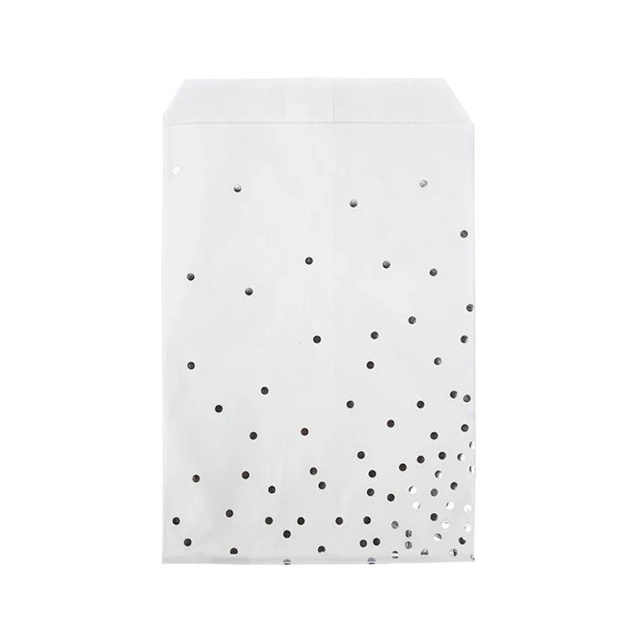 Papperspåsar vita med silverprickar 12,7x20,3 cm (100 st) [GPB58SD]