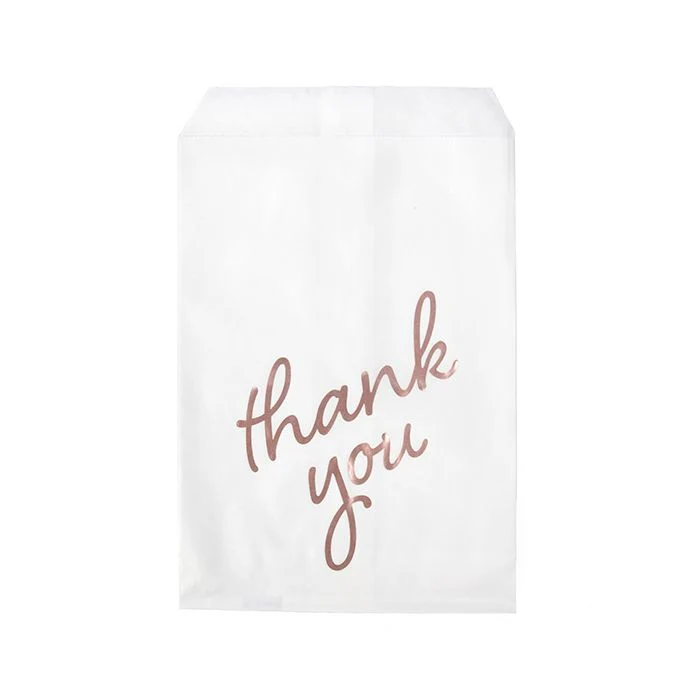 Papperspåsar vita med roséguld Tack 12,7x20,3 cm (100 st) [GPB58RT]