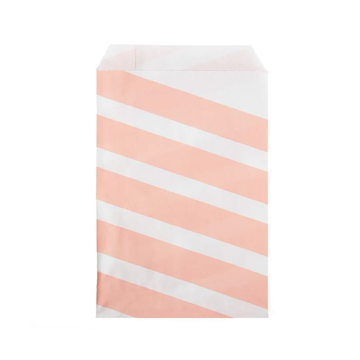 Papperspåsar vita med rosa ränder 12,7x20,3 cm (100 st) [GPB58PS]