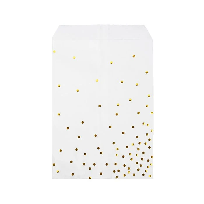 Papperspåsar vita med guldprickar 12,7x20,3 cm (100 st) [GPB58GD]