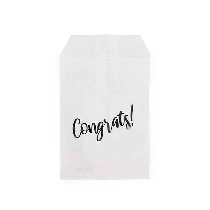 Papperspåsar vita med silver grattis 7,6x12,7 cm (100 st) [GPB35SC]