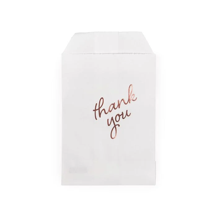 Papperspåsar vita med roséguld Tack 7,6x12,7 cm (100 st) [GPB35RT]