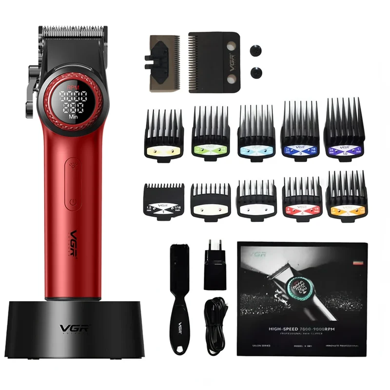 VGR V-001 Professional Hair Clipper – 9000RPM, 21-Speed, DLC Blades, 300min, USB