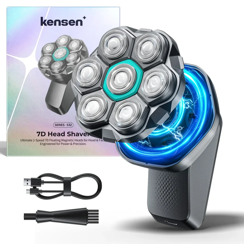Kensen S32 7D Electric Head Shaver for Men – 8100/8500RPM, IPX6, USB-C, Magnetic Head, 120min