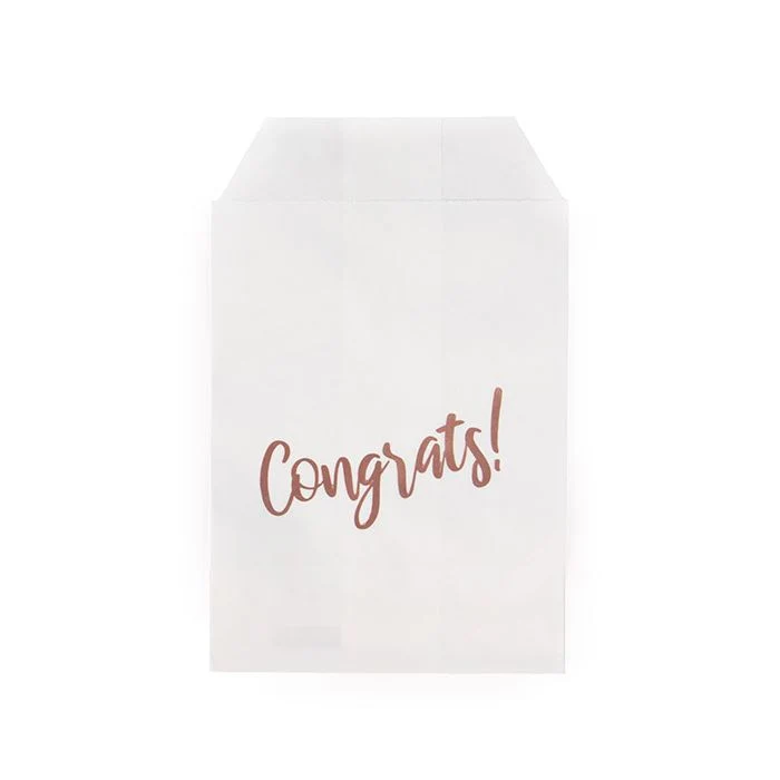 Papperspåsar vita med roséguld Grattis 7,6x12,7 cm (100 st) [GPB35RC]