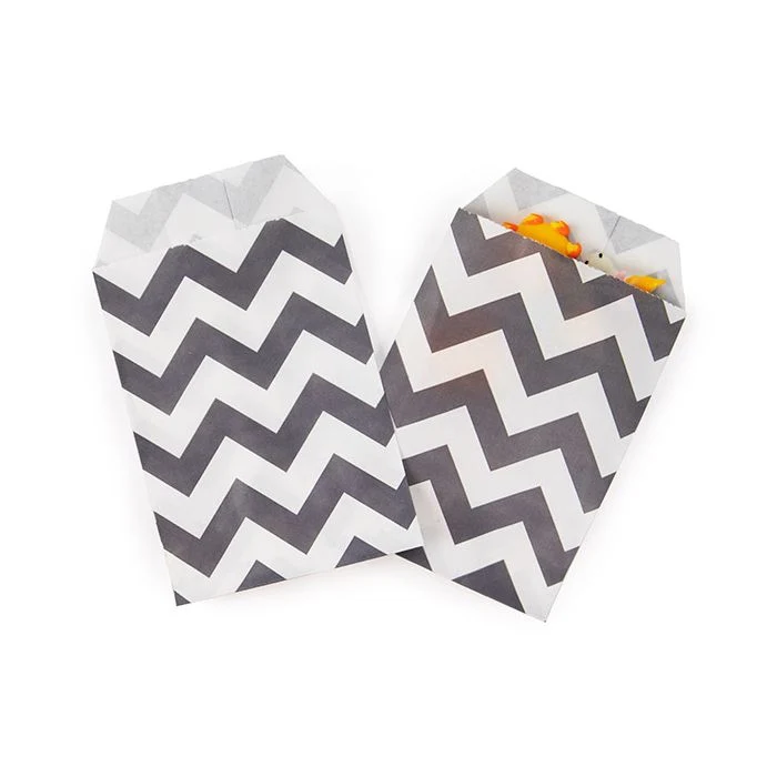 Papperspåsar vita med svarta Chevron-strimmor 7,6x12,7 cm (100 st) [GPB35CS]