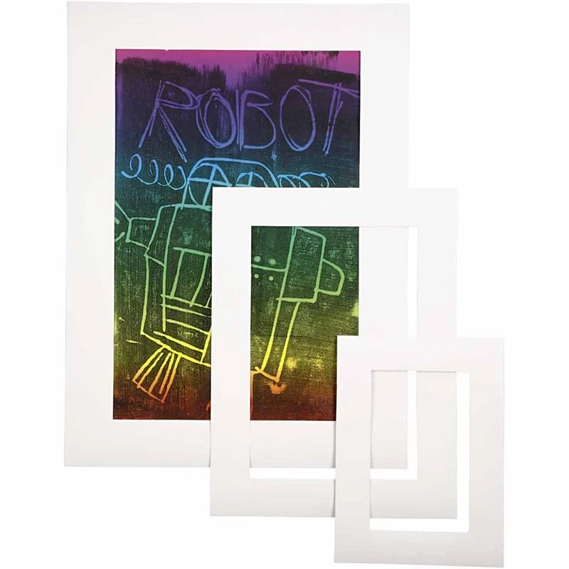 Passepartoutramar, A3,A4,A5, stl. 17x23 + 25x34 + 35+48 cm, tjocklek 0,4 mm, 270 g, vit, 75 st./ 1 förp. [HOB-23601]