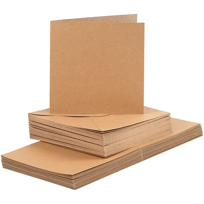Kort och kuvert, kortstl. 15x15 cm, kuvertstl. 16x16 cm, 120+240 g, natur, 50 set/ 1 förp. [HOB-23117]