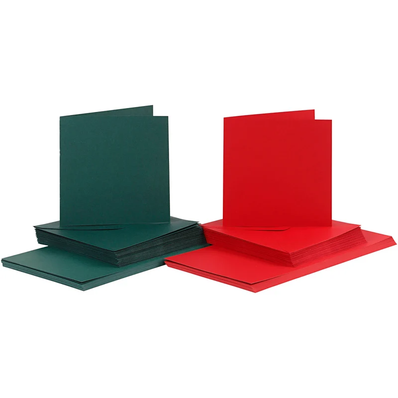 Kort och kuvert, kortstl. 15x15 cm, kuvertstl. 16x16 cm, 110+230 g, grön, röd, 50 set/ 1 förp. [HOB-23116]