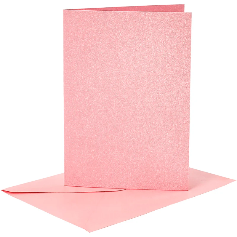 Kort och kuvert, kortstl. 10,5x15 cm, kuvertstl. 11,5x16,5 cm, pärlemor, 120+210 g, rosa, 4 set/ 1 förp. [HOB-23036]