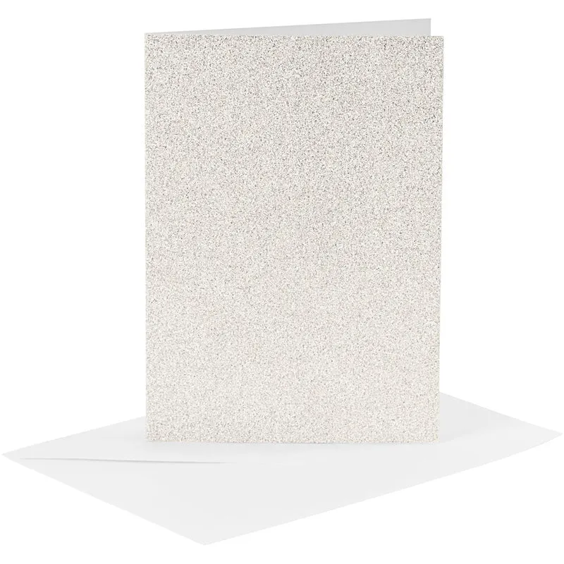 Kort och kuvert, kortstl. 10,5x15 cm, kuvertstl. 11,5x16,5 cm, glitter, 120+250 g, vit, 4 set/ 1 förp. [HOB-23028]