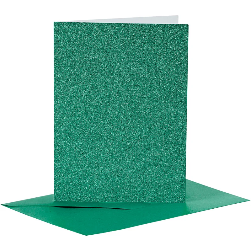 Kort och kuvert, kortstl. 10,5x15 cm, kuvertstl. 11,5x16,5 cm, glitter, 110+250 g, grön, 4 set/ 1 förp. [HOB-23026]