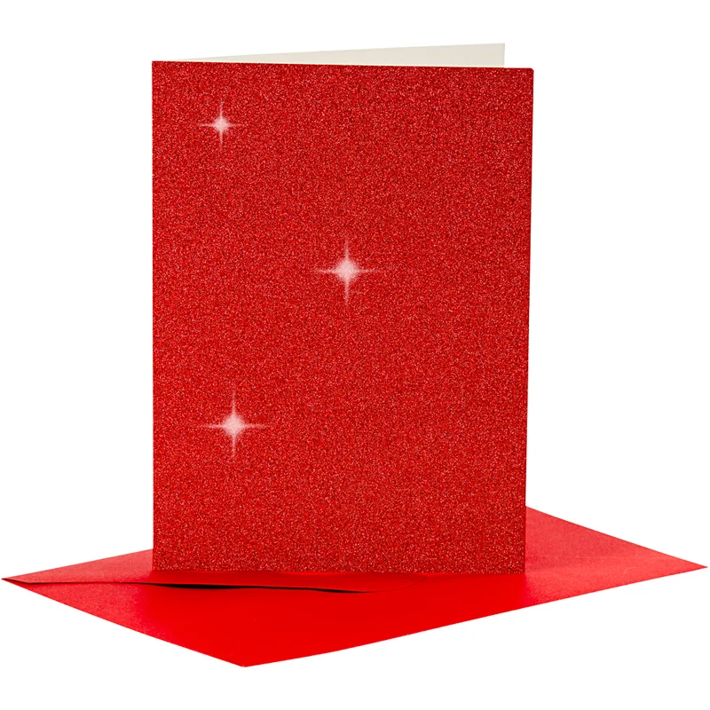 Kort och kuvert, kortstl. 10,5x15 cm, kuvertstl. 11,5x16,5 cm, glitter, 110+250 g, röd, 4 set/ 1 förp. [HOB-23025]